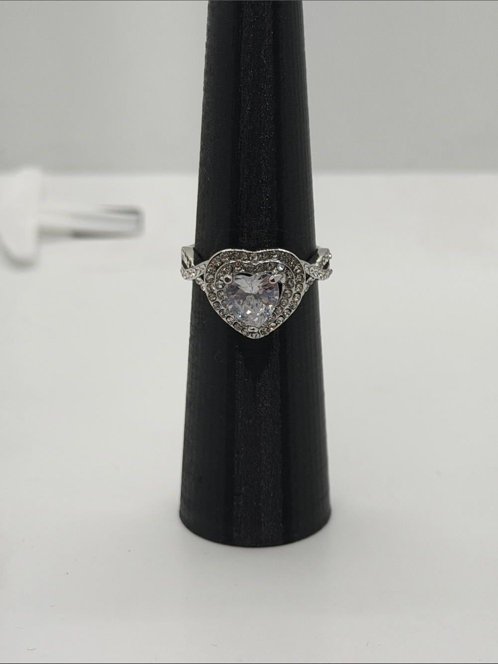 Silver Heart Halo Cubic Zirconia Ring - Clear size 9